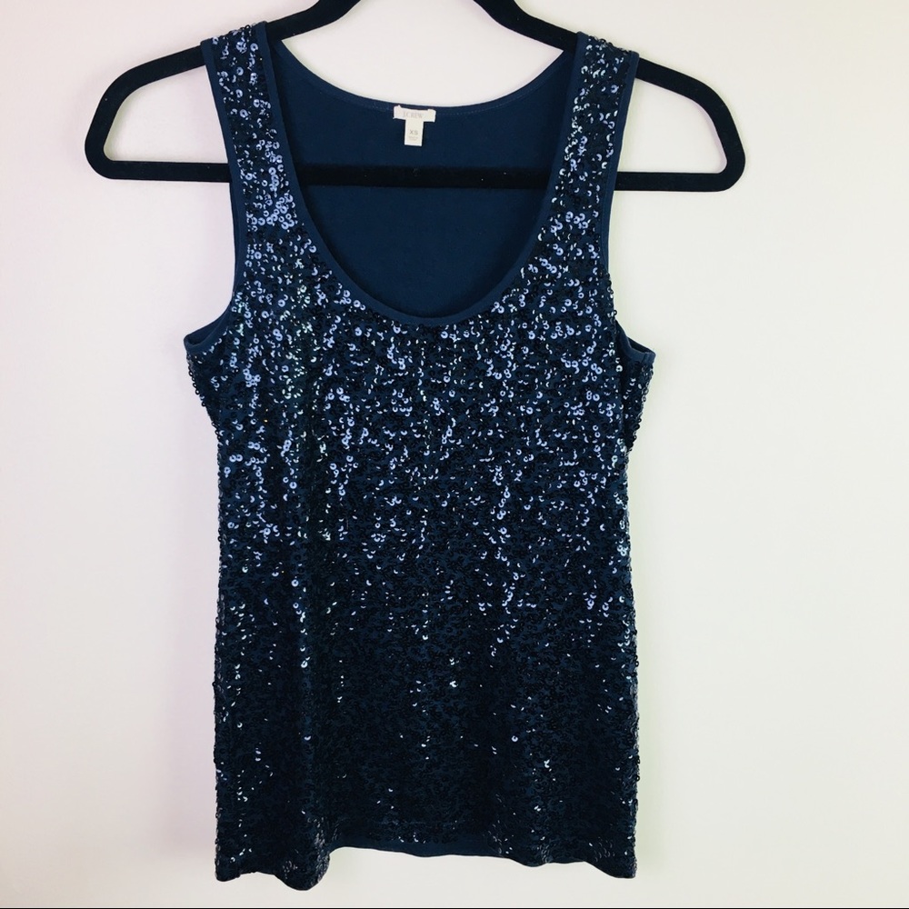 J. Crew Stretchy Navy Sequin Tank-XS